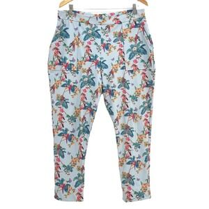 BlackMilk Tropical Parrot Floral Print Light Blue Dress‎ Crop Pants High Rise XL